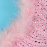 Mesh Patchwork Feather Sling Mini Dress NY-3122