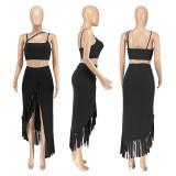 Sexy Sling Vest And Tassel Split Skirt 2 Piece Set DDF-88227