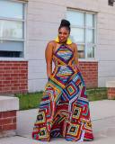 Print Halter Backless Big Swing Maxi Dress NY-10706