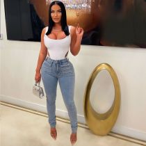 Casual Hole Washed Pearl Pencil Jean XCFF-8899