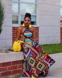 Print Halter Backless Big Swing Maxi Dress NY-10706