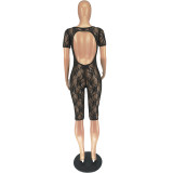 Sexy Lace Short Sleeve Skinny Jumpsuit FOSF-8385