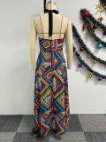 Print Halter Backless Big Swing Maxi Dress NY-10706
