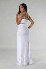 Sexy Sling Vest And Tassel Split Skirt 2 Piece Set DDF-88227