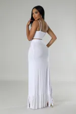 Sexy Sling Vest And Tassel Split Skirt 2 Piece Set DDF-88227