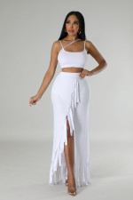 Sexy Sling Vest And Tassel Split Skirt 2 Piece Set DDF-88227