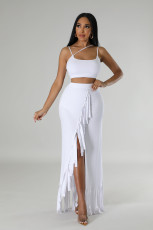Sexy Sling Vest And Tassel Split Skirt 2 Piece Set DDF-88227
