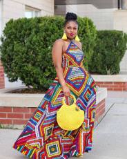 Print Halter Backless Big Swing Maxi Dress NY-10706
