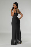 Sexy Sling Vest And Tassel Split Skirt 2 Piece Set DDF-88227