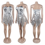 Beaded Mesh See-through Splicing Mini Dress NY-3120