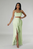 Sexy Sling Vest And Tassel Split Skirt 2 Piece Set DDF-88227