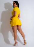 Sexy Hollow Out Button Knit Short Sleeve Two Piece Set MDF-5394