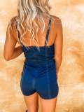 Fashion Hot Drill Sling Denim Romper LX-6973