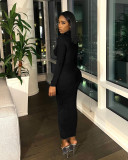 Sexy Long Sleeve Drawstring Pleated Maxi Dress YD-8799