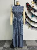 Plaid Print Sleeveless Patchwork Long Dress NY-10713