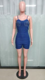 Fashion Hot Drill Sling Denim Romper LX-6973