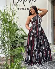 Print Patchwork Tie Up Backless Maxi Dress NY-10708