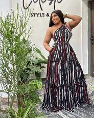 Print Patchwork Tie Up Backless Maxi Dress NY-10708
