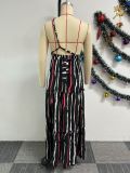 Print Patchwork Tie Up Backless Maxi Dress NY-10708
