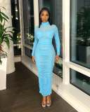 Sexy Long Sleeve Drawstring Pleated Maxi Dress YD-8799