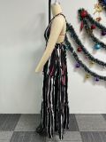 Print Patchwork Tie Up Backless Maxi Dress NY-10708