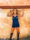 Fashion Hot Drill Sling Denim Romper LX-6973