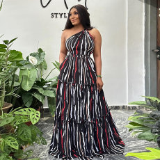 Print Patchwork Tie Up Backless Maxi Dress NY-10708