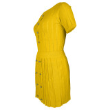 Sexy Hollow Out Button Knit Short Sleeve Two Piece Set MDF-5394