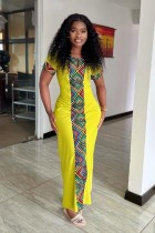 Print Patchwork Slim Short Sleeve Maxi Dress NY-10727