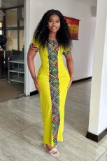 Print Patchwork Slim Short Sleeve Maxi Dress NY-10727