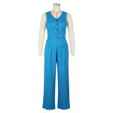 Sleeveless Solid Vest And Pants Two Piece Set AIL-265