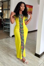Print Patchwork Slim Short Sleeve Maxi Dress NY-10727
