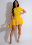 Sexy Hollow Out Button Knit Short Sleeve Two Piece Set MDF-5394