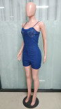 Fashion Hot Drill Sling Denim Romper LX-6973