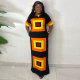 Print Contrast Color Loose Split Maxi Dress NY-10718