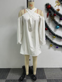 Solid Color Hollow Out Strapless Cross Neck Mini Dress NY-10735