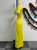 Print Patchwork Slim Short Sleeve Maxi Dress NY-10727
