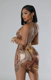 Sleeveless Print Slash Shoulder MIni Dress XHXF-397