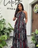 Print Patchwork Tie Up Backless Maxi Dress NY-10708