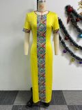 Print Patchwork Slim Short Sleeve Maxi Dress NY-10727