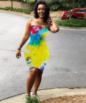 Tie Dye Print Tube Top Midi Dress OM-1737