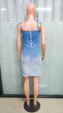 Sexy Backless Sling Denim Midi Dress LX-6974