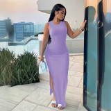 Solid Color Sleeveless Split Maxi Dress GSRX-9107