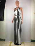 Deep V Neck Halter Belt Backless Jumpsuit SMD-24007