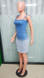 Sexy Backless Sling Denim Midi Dress LX-6974