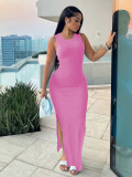 Solid Color Sleeveless Split Maxi Dress GSRX-9107