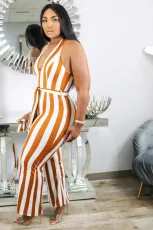 Deep V Neck Halter Belt Backless Jumpsuit SMD-24007