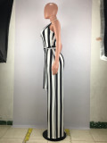 Deep V Neck Halter Belt Backless Jumpsuit SMD-24007