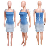 Sexy Backless Sling Denim Midi Dress LX-6974