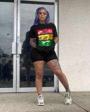 Plus Size Casual Short Sleeve Shorts Print Two Piece Set YMT-6155